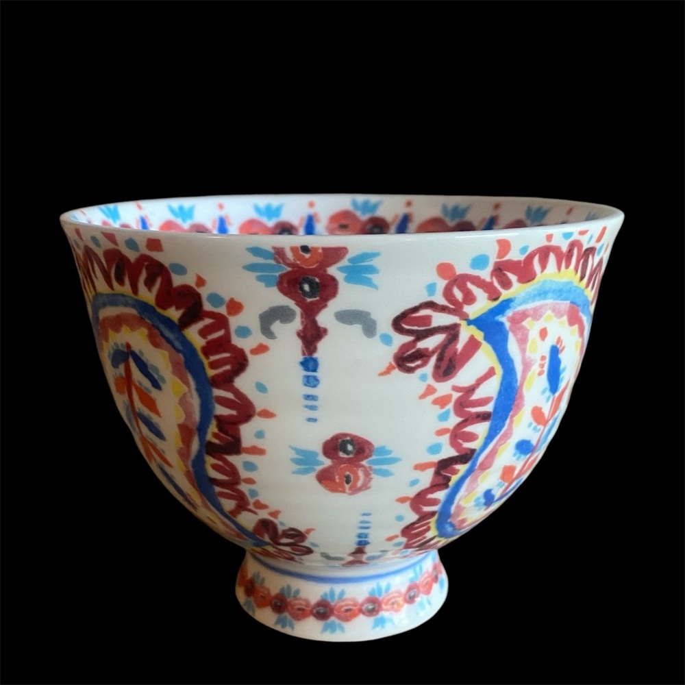 ANTHROPOLOGIE Paisley Mug Pedestal Blue Red Boho Style Blue Red - Picture 3 of 5